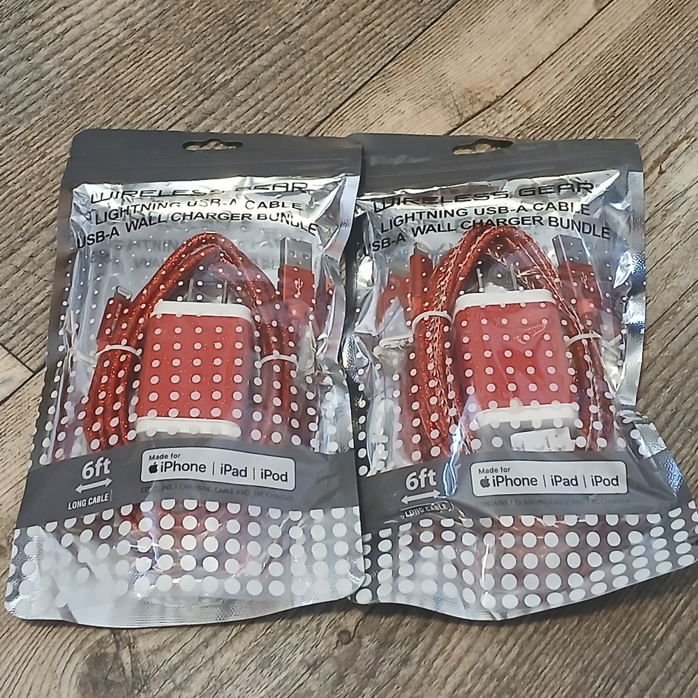 Red Glitter Lightning USB-A Charging Cable & Wall Adapter for iPhone